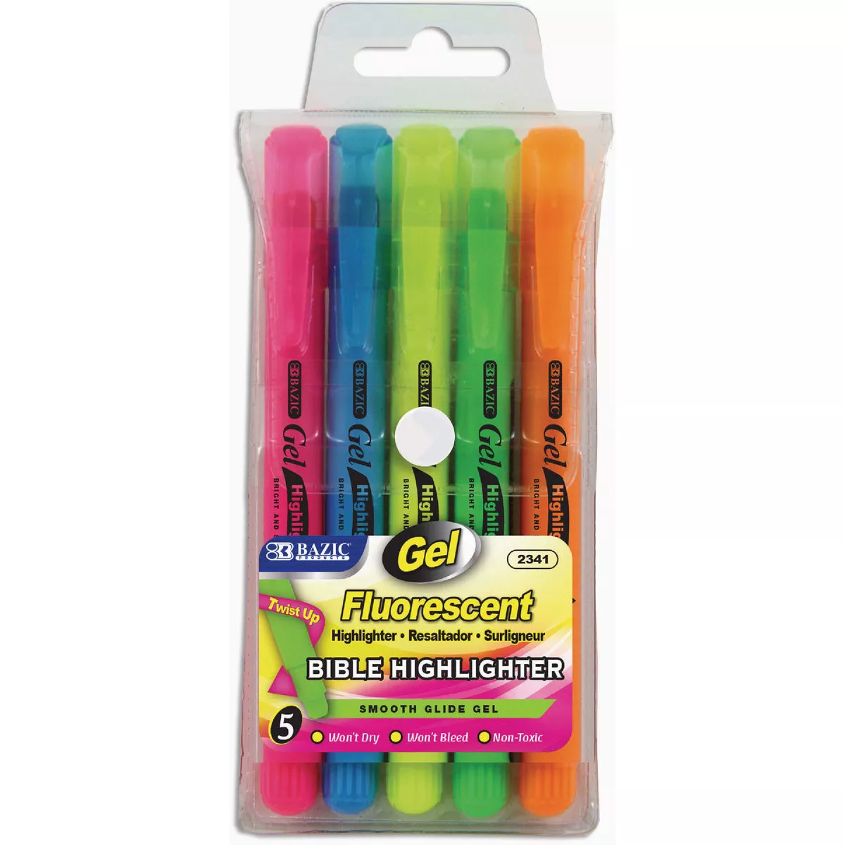Bazic Products Fluorescent Twist-Up Gel Highlighter (5-Pack)-
