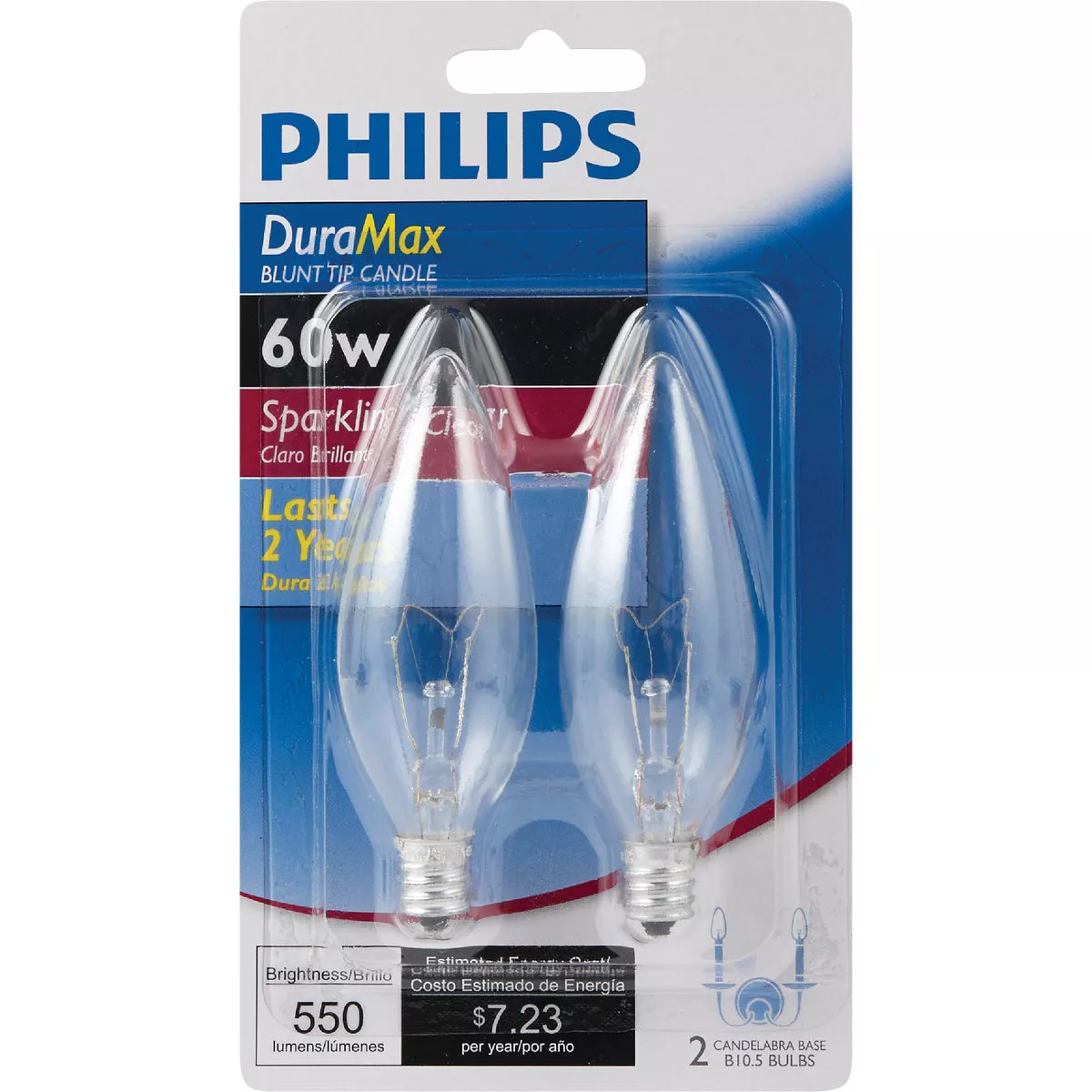 Philips DuraMax 60W Clear Candelabra Base B10.5 Incandescent Blunt Tip Light Bulb (2-Pack) - photo 2