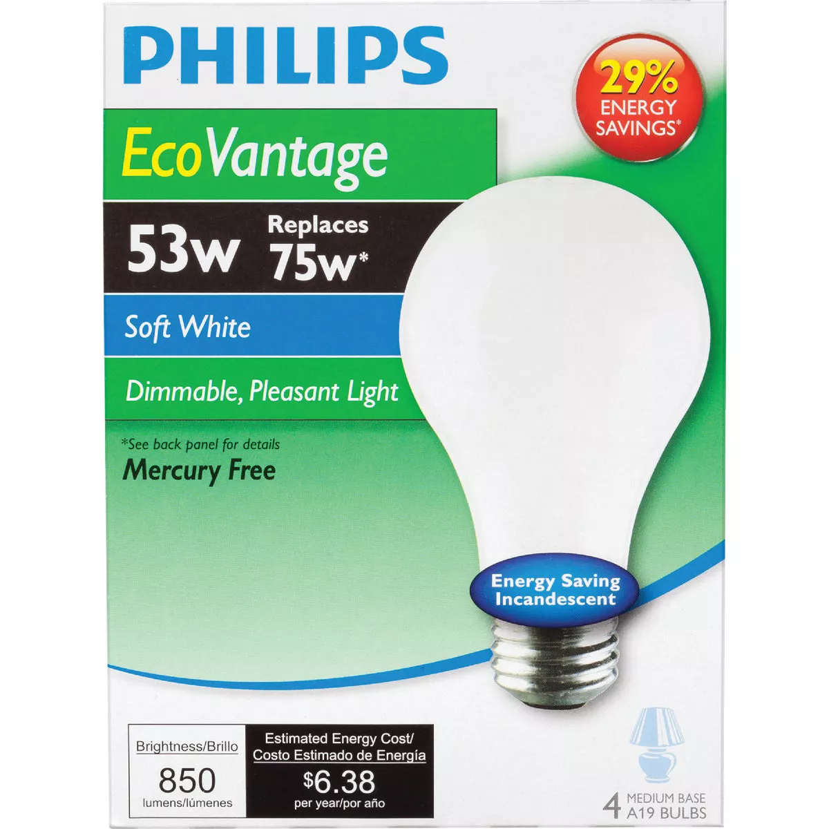 Philips EcoVantage 75W Equivalent Soft White Medium Base A19 Halogen Light Bulb (4-Pack) - photo 2