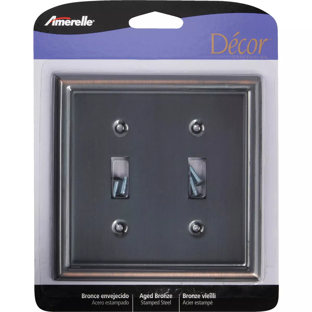 Amerelle Chelsea 2-Gang Stamped Steel Toggle Switch Wall Plate, Aged Bronze - photo 2