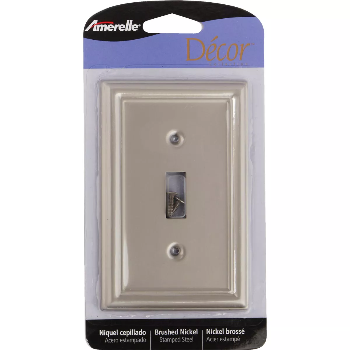 Amerelle Chelsea 1-Gang Stamped Steel Toggle Switch Wall Plate, Brushed Nickel - photo 2