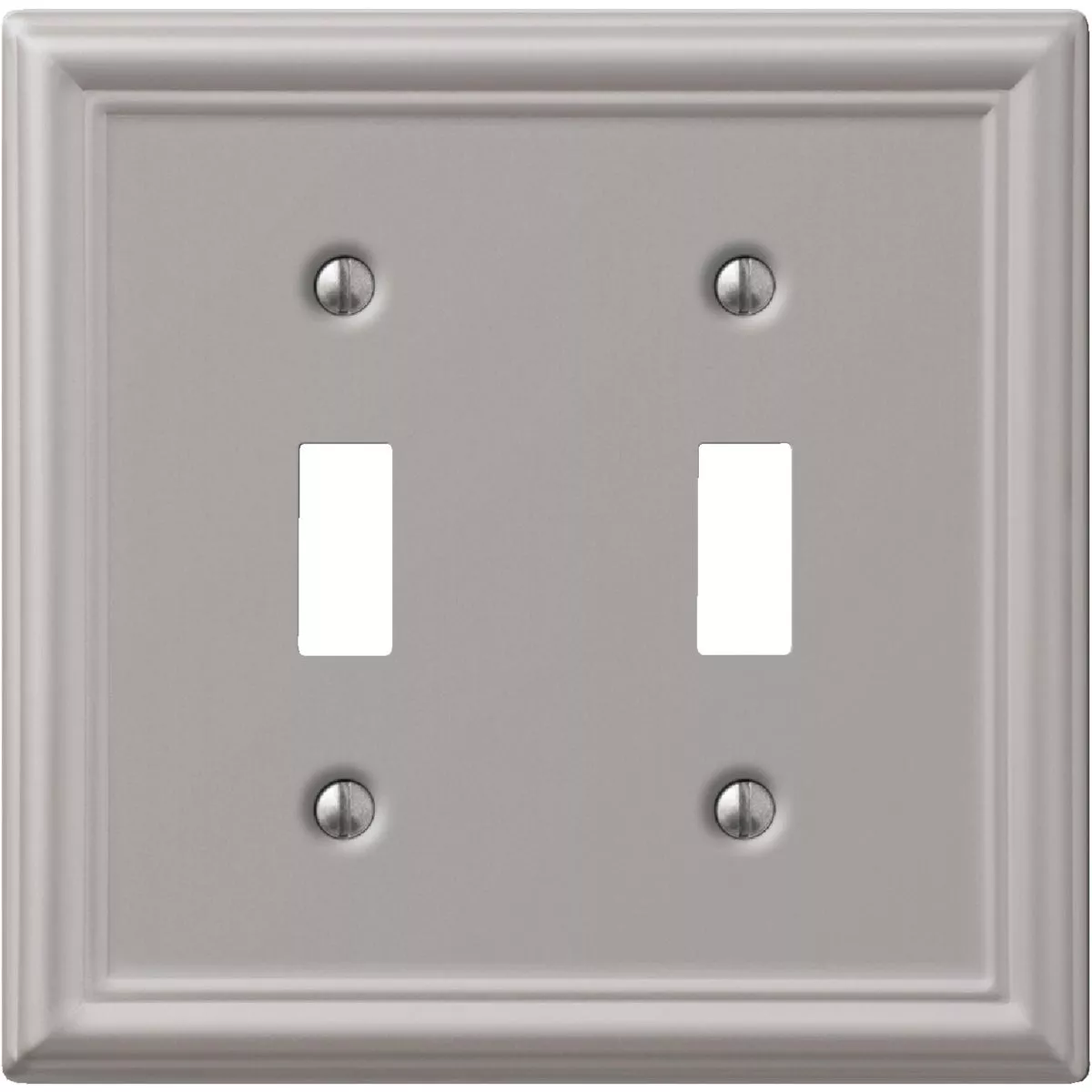 Amerelle Chelsea 2-Gang Stamped Steel Toggle Switch Wall Plate, Brushed Nickel
