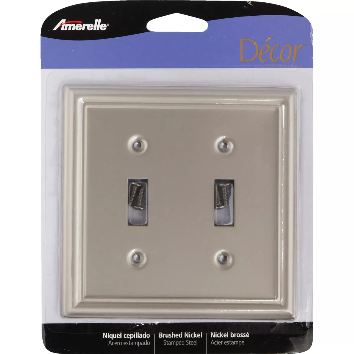 Amerelle Chelsea 2-Gang Stamped Steel Toggle Switch Wall Plate, Brushed Nickel - photo 2