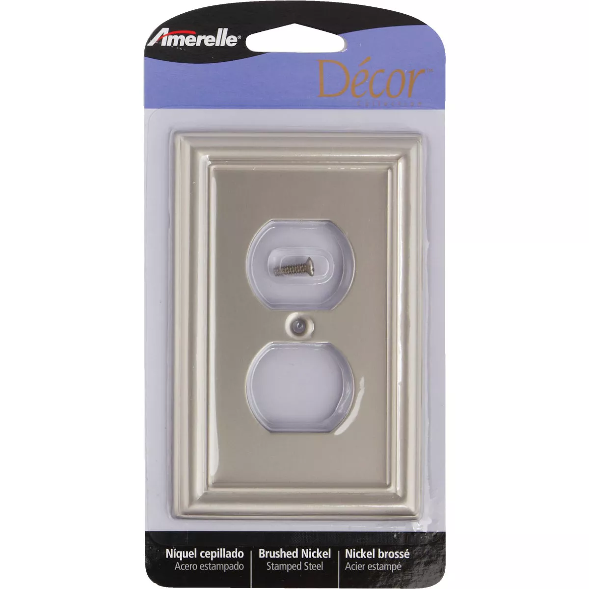 Amerelle Chelsea 1-Gang Stamped Steel Outlet Wall Plate, Brushed Nickel - photo 2