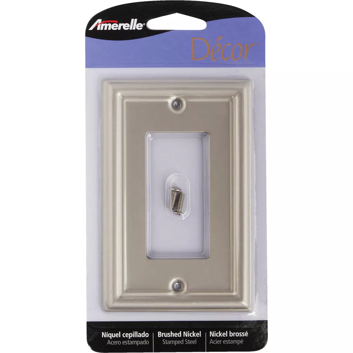 Amerelle Chelsea 1-Gang Stamped Steel Rocker Decorator Wall Plate, Brushed Nickel - photo 2
