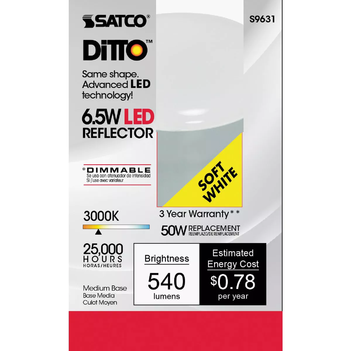 Satco Ditto 50W Equivalent Warm White R20 Medium Dimmable LED ...