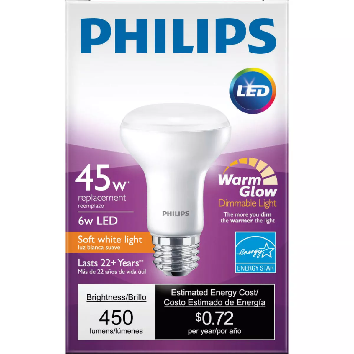 Philips Warm Glow 45W Equivalent Soft White R20 Medium Dimmable LED Spotlight Light Bulb - photo 2