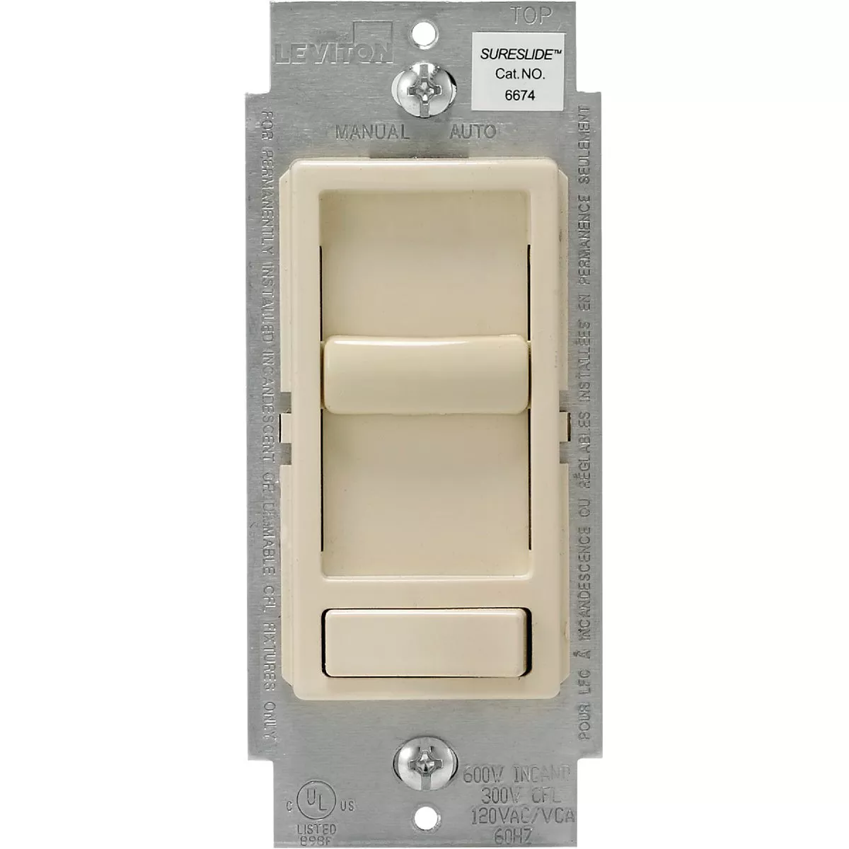 Leviton Decora Incandescent/LED/CFL Light Almond Slide Dimmer Switch