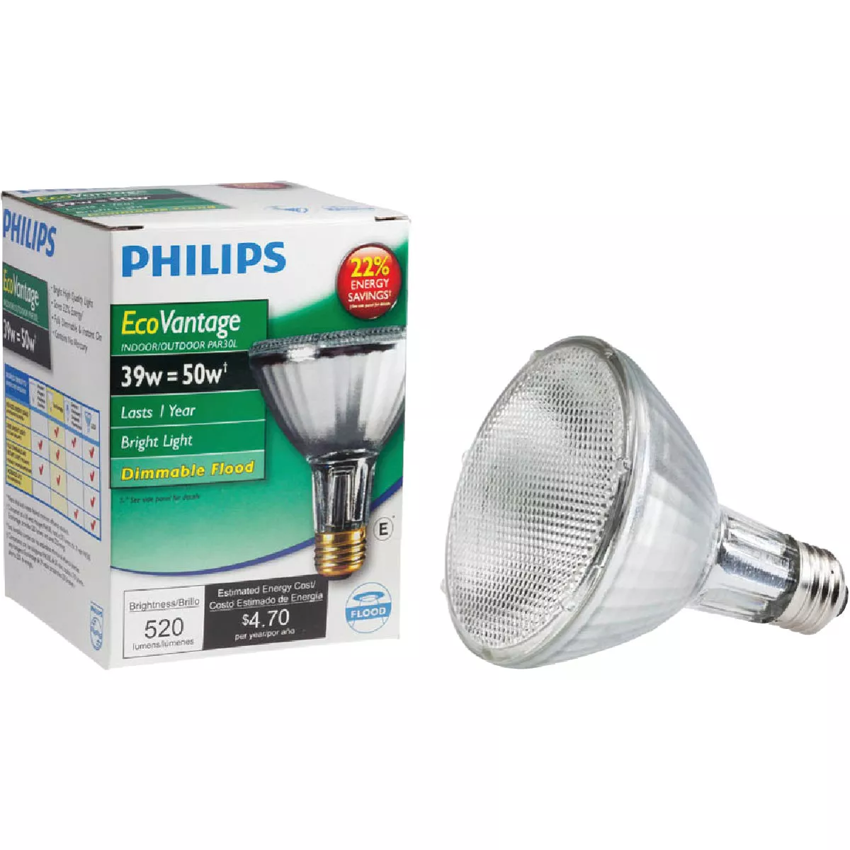 Philips EcoVantage 50W Equivalent Medium Base PAR30L Long Neck Halogen Floodlight Light Bulb