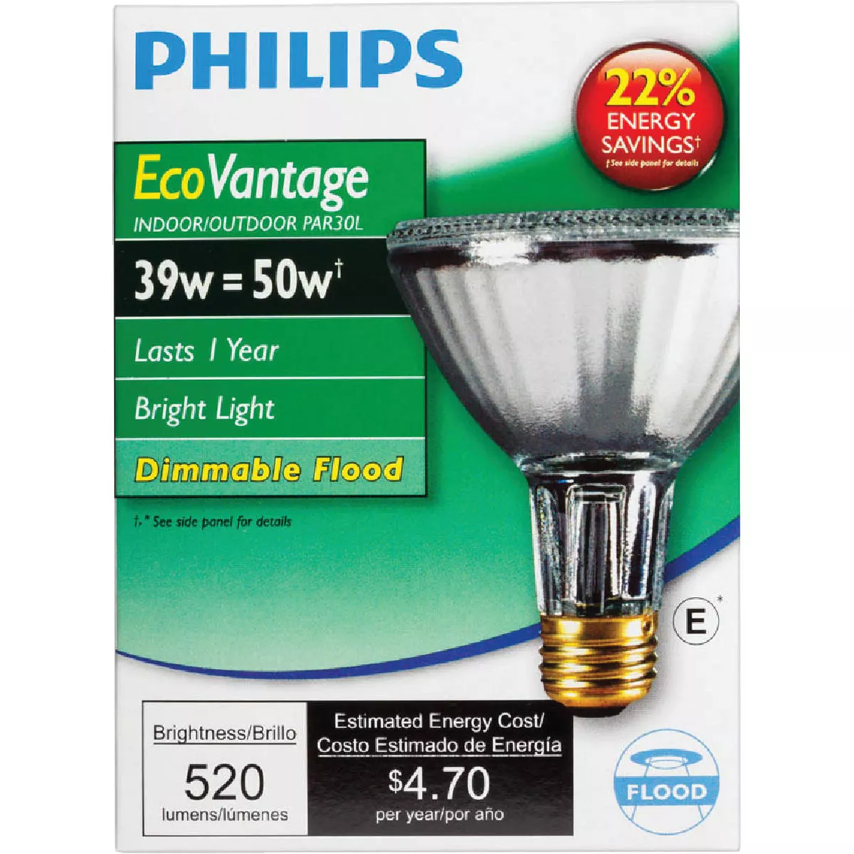 Philips EcoVantage 50W Equivalent Medium Base PAR30L Long Neck Halogen Floodlight Light Bulb - photo 2