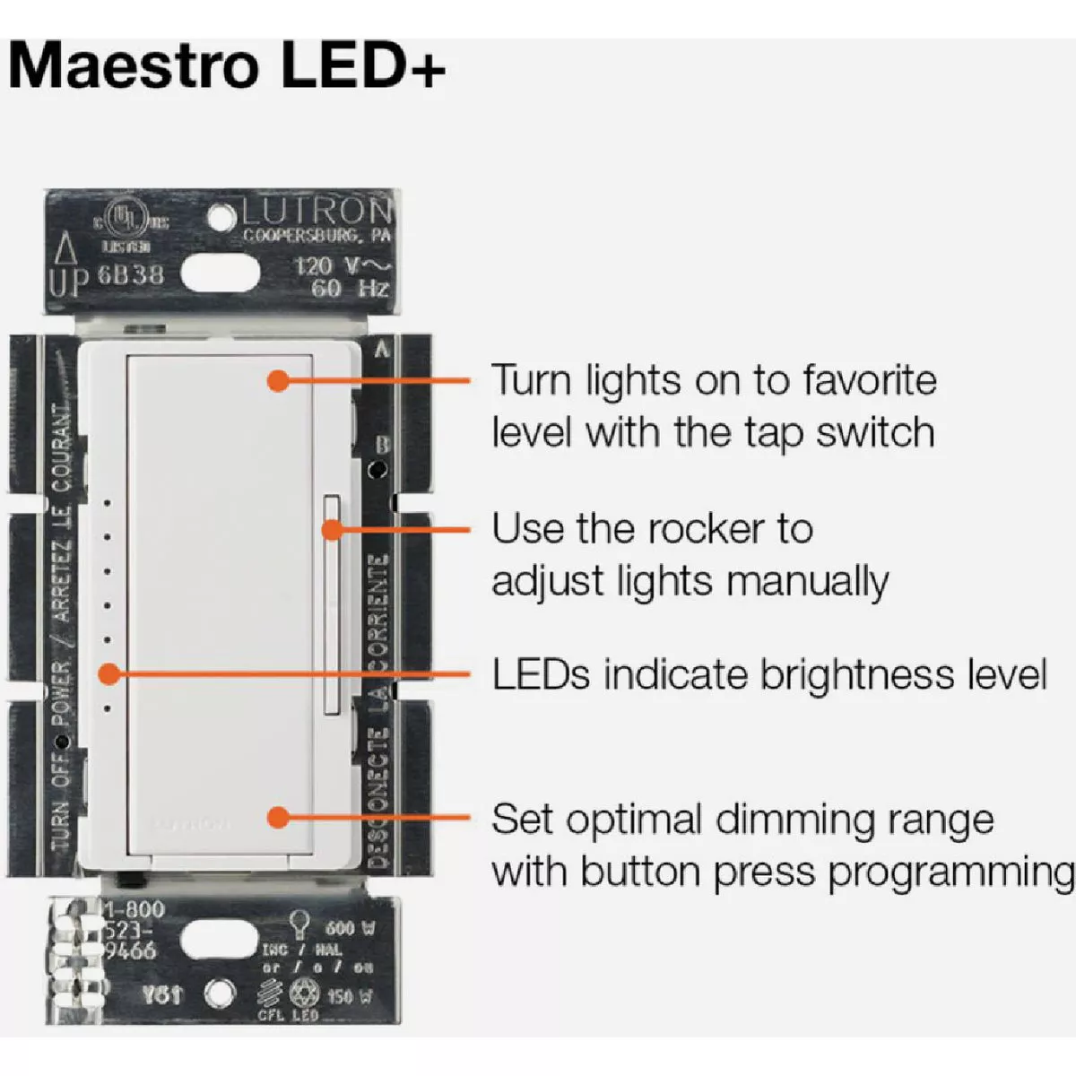 Lutron Maestro Halogen/Incandescent/LED/CFL White Digitaln Slide Dimmer Switch Kit - photo 11
