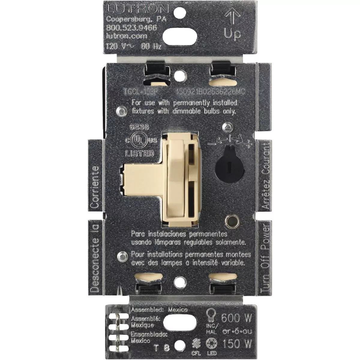 Lutron Toggler Incandescent/Halogen/LED/CFL Ivory Slide Dimmer Switch - photo 11