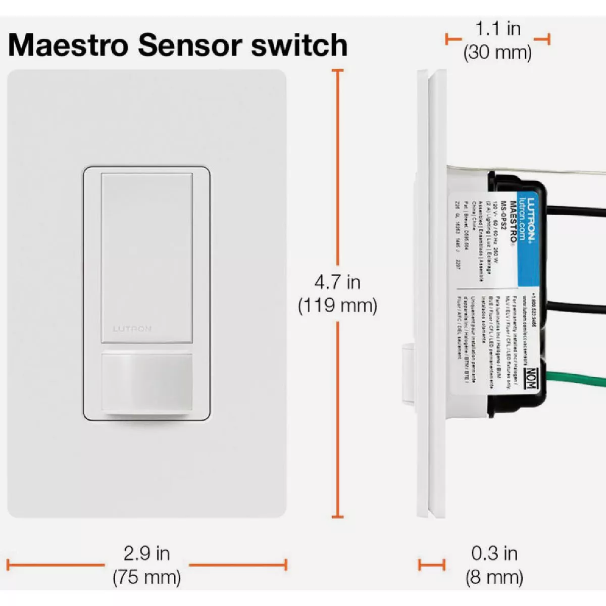Lutron Maestro White 900 Sq. Ft. Coverage 180 Deg. Detection Single-Pole Occupancy Sensor Switch - photo 9