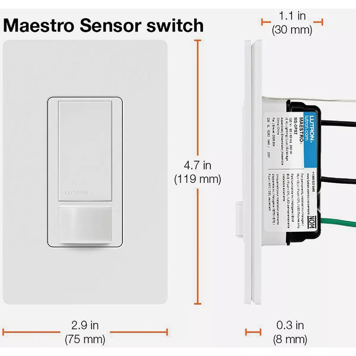 Lutron Maestro White 900 Sq. Ft. Coverage 180 Deg. Detection Single-Pole Occupancy Sensor Switch - photo 3