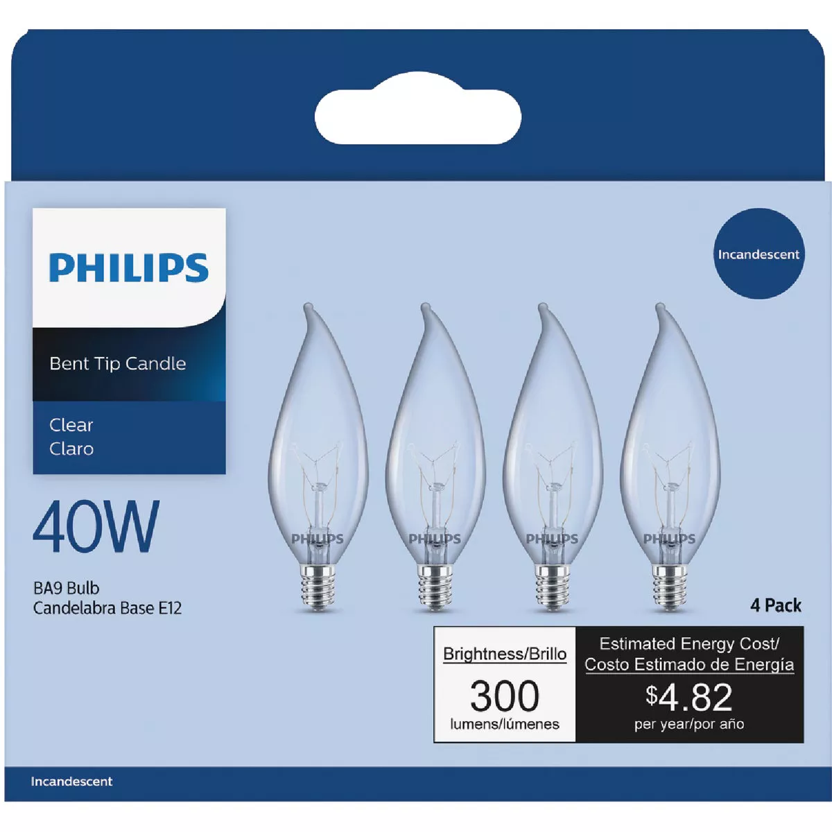 Philips DuraMax 40W Clear Candelabra BA9 Incandescent Bent Tip Light Bulb (4-Pack) - photo 2
