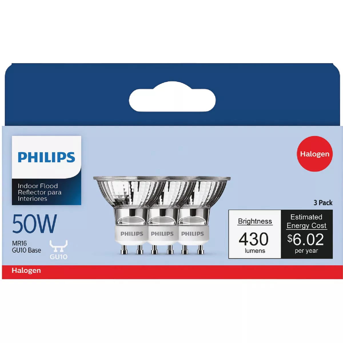 Philips 60W Equivalent Clear GU10 Base MR16 Halogen Floodlight Light Bulb (3-Pack) - photo 2