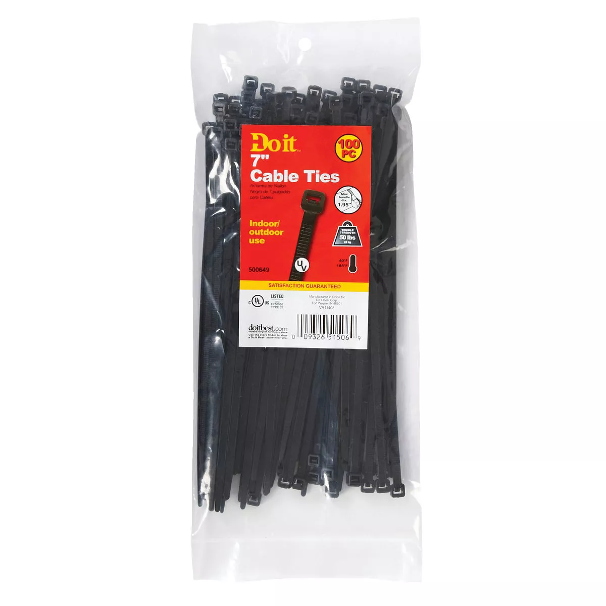 Do it Best 8 In. x 0.189 In. Black Molded Nylon Weather Resistant Cable Tie (100-Pack)