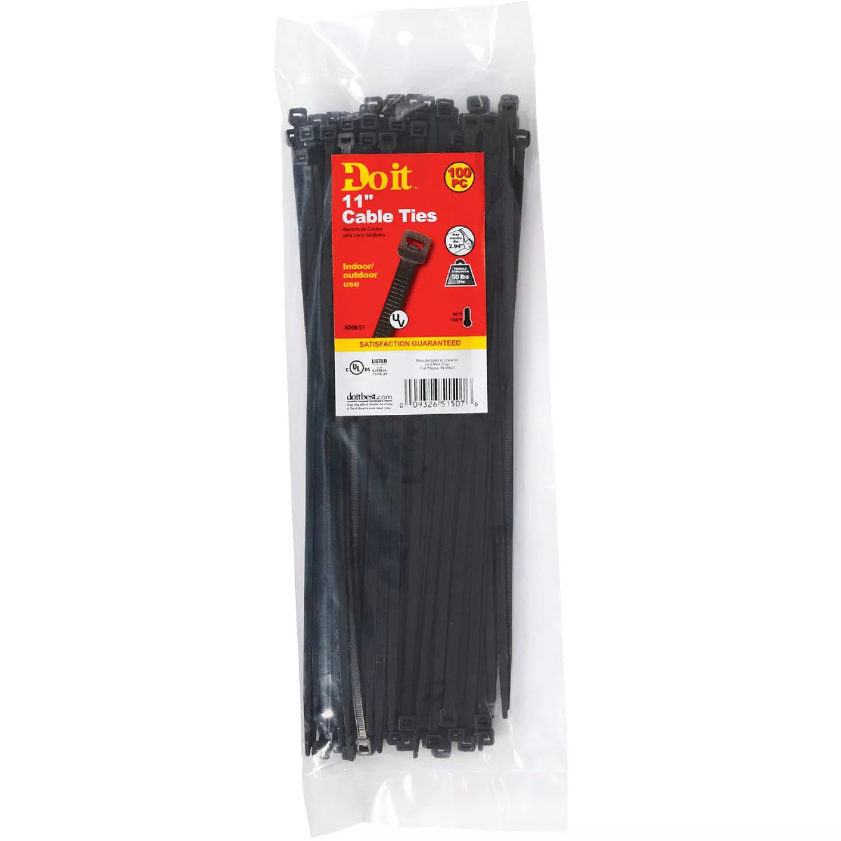 Do it Best 11 In. x 0.189 In. Black Molded Nylon Weather Resistant Cable Tie (100-Pack)