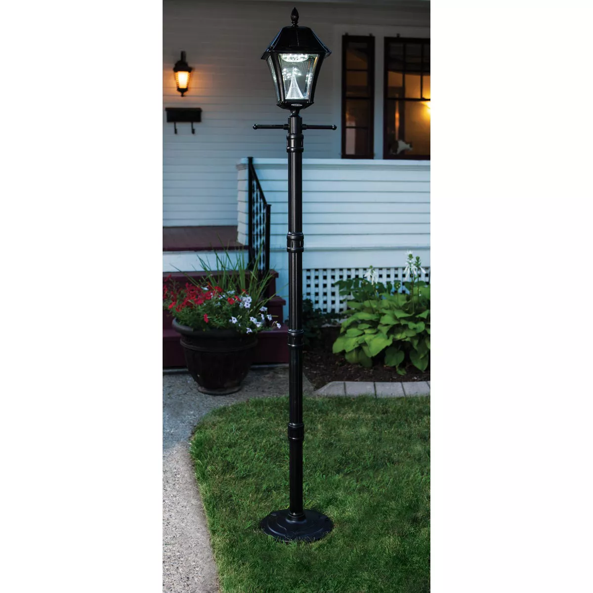 Gama Sonic Baytown II Black Solar Dusk-To-Dawn LED Post Light Fixture with Anchor - photo 5
