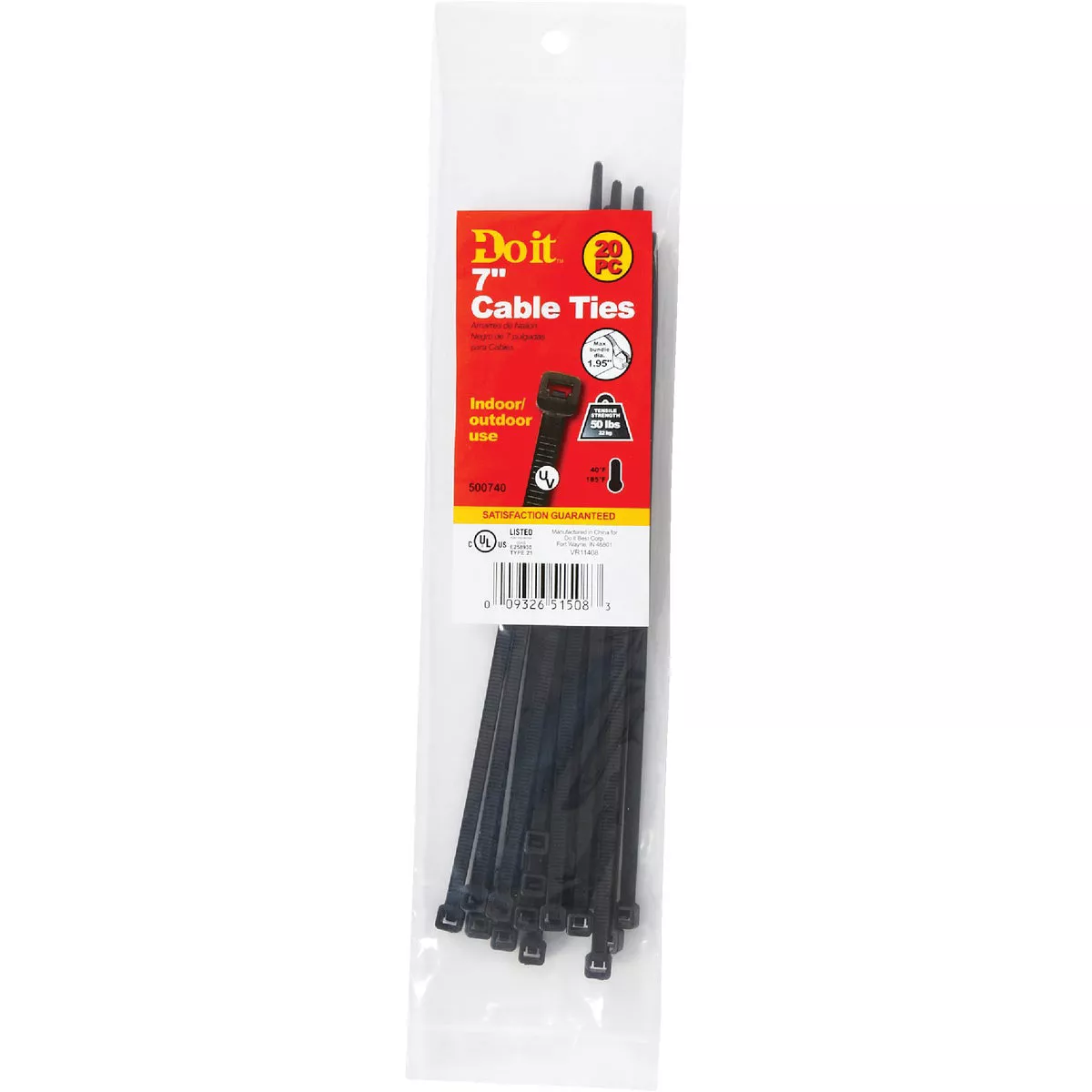 Do it Best 8 In. x 0.189 In. Black Molded Nylon Weather Resistant Cable Tie (20-Pack)