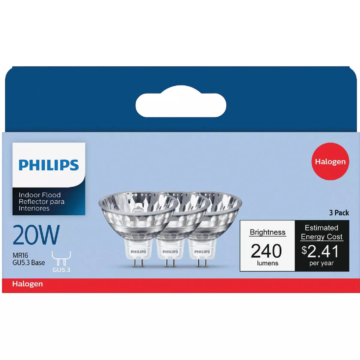 Philips 20W Clear GU5.3 Base MR16 Halogen Floodlight Light Bulb (3-Pack) - photo 2
