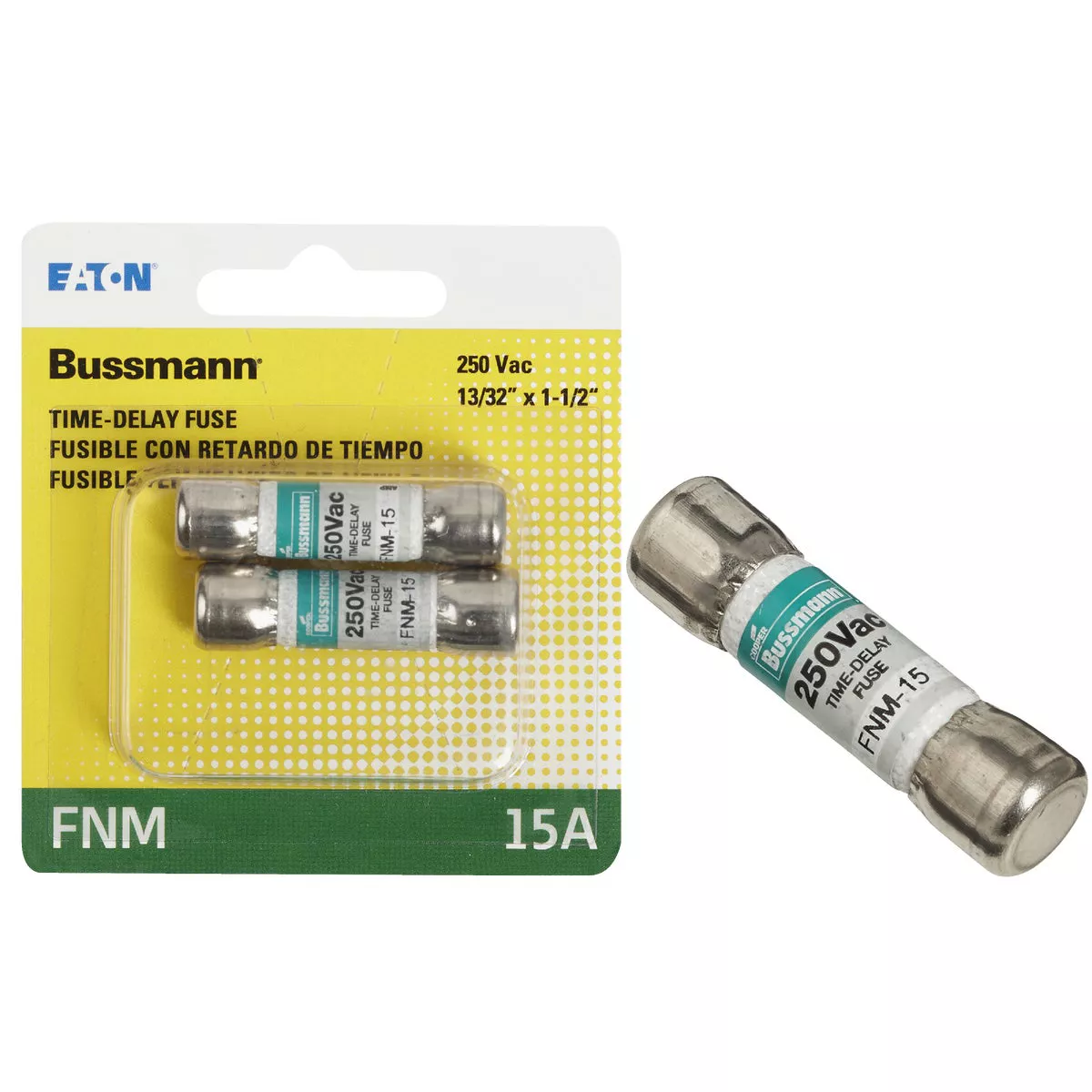 Bussmann 15A Fusetron FNM Cartridge General Purpose Time Delay Cartridge Fuse (2-Pack)