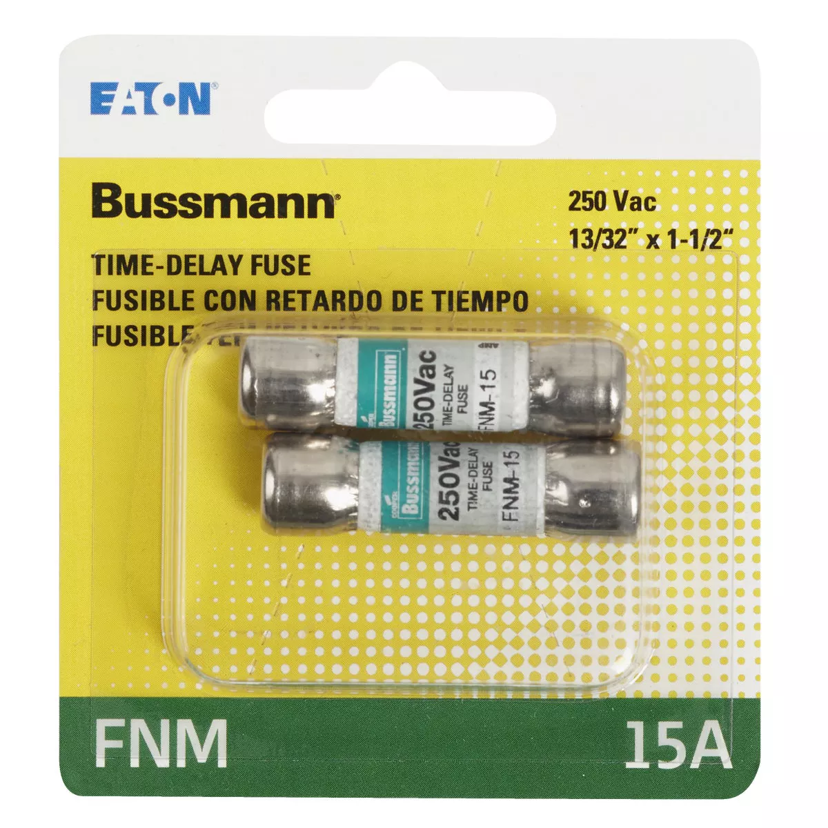 Bussmann 15A Fusetron FNM Cartridge General Purpose Time Delay Cartridge Fuse (2-Pack) - photo 2