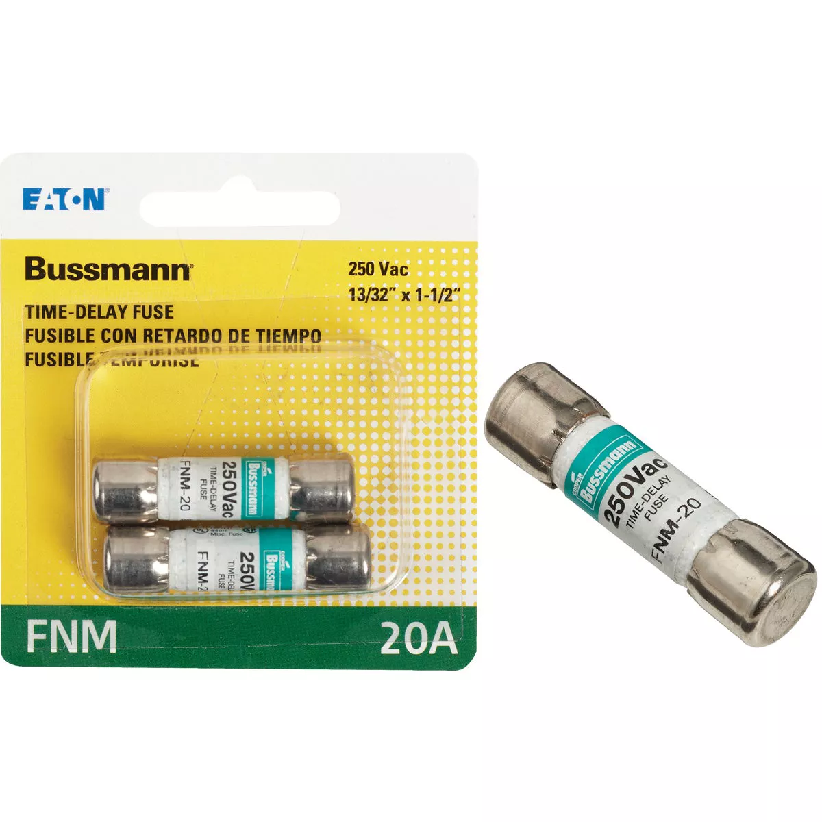 Bussmann 20A Fusetron FNM Cartridge General Purpose Time Delay Cartridge Fuse (2-Pack)