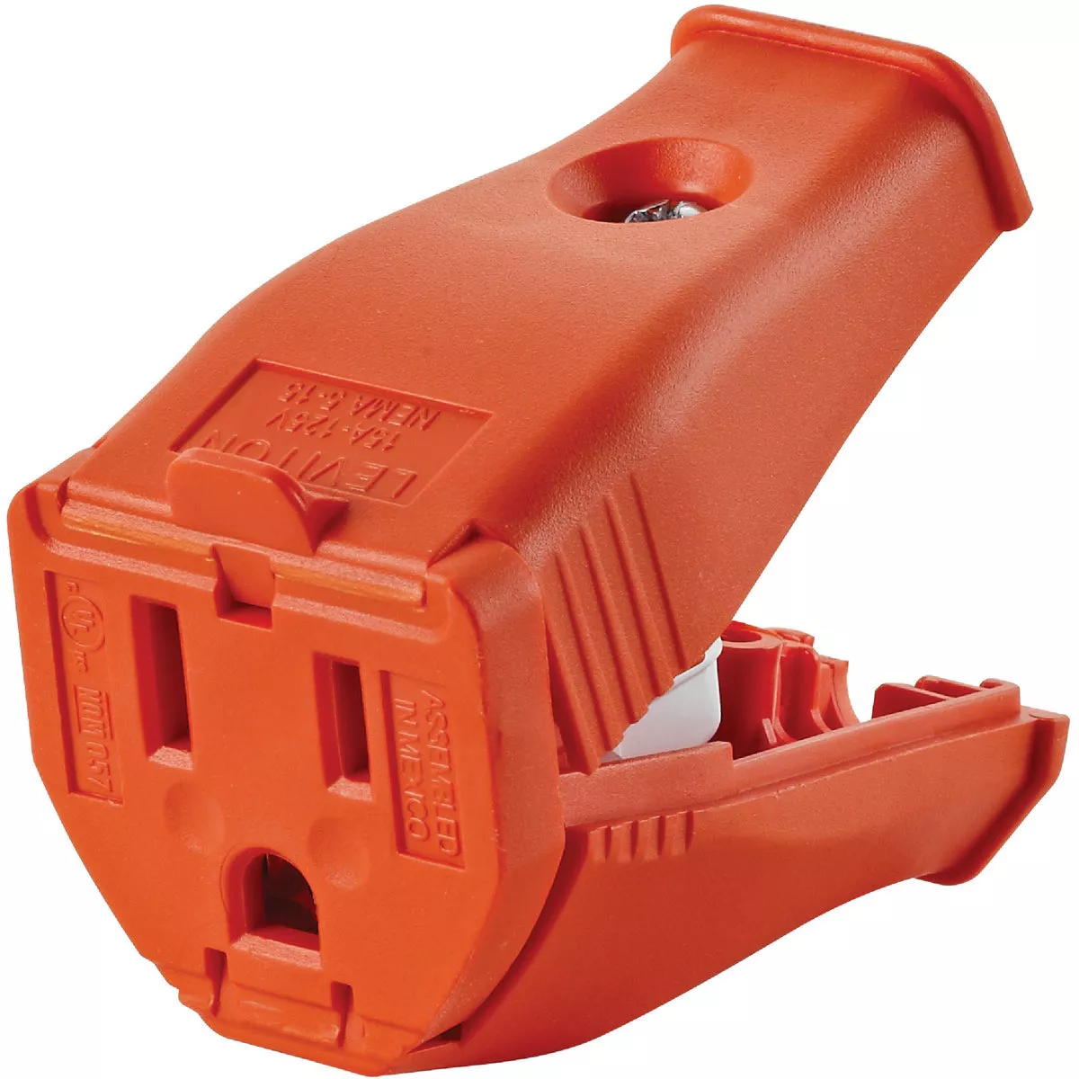 Leviton 15A 125V 3-Wire 2-Pole Clamp Tight Cord Connector, Orange
