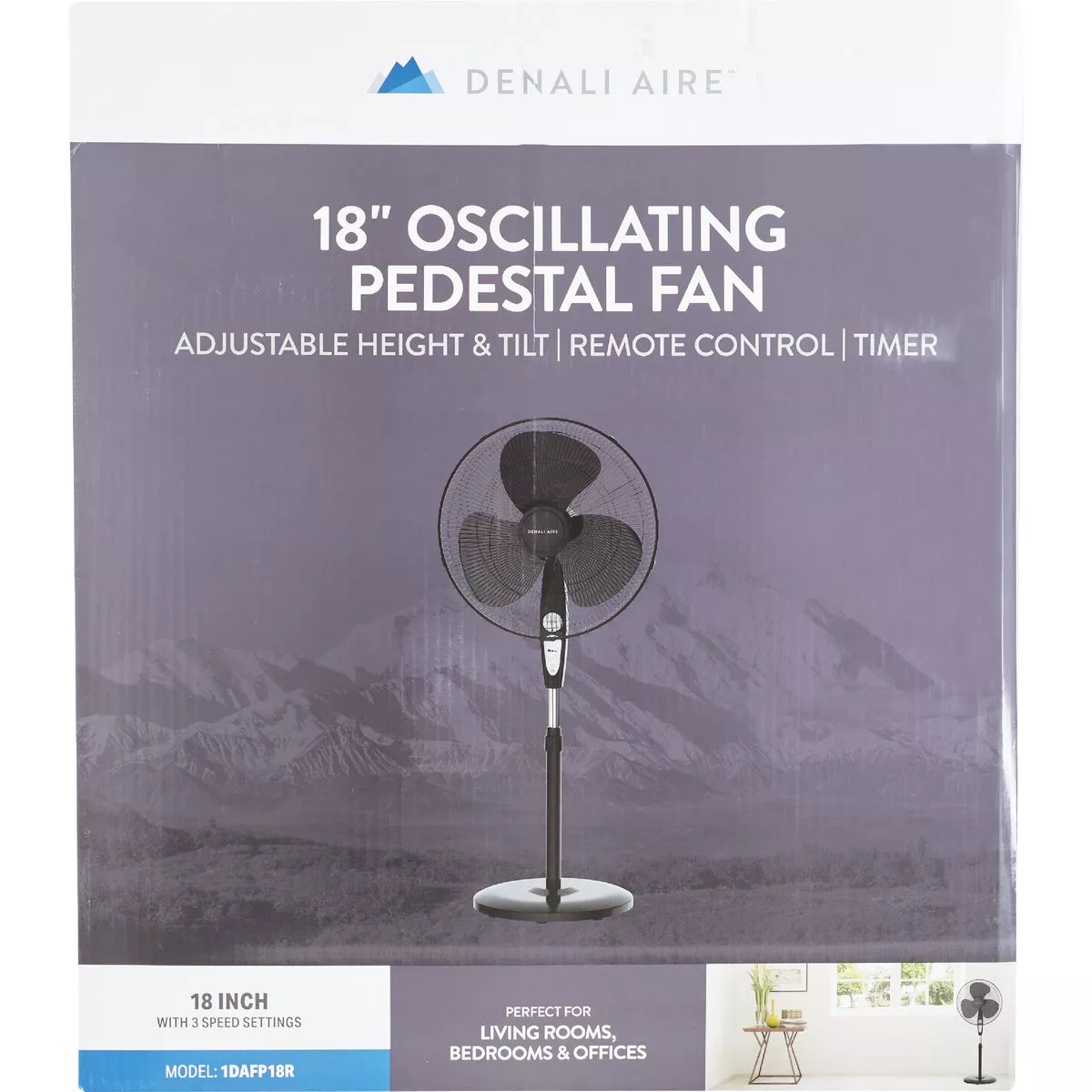 Denali Aire 18 In. 3-Speed Black Oscillating Pedestal Fan with Remote - photo 2