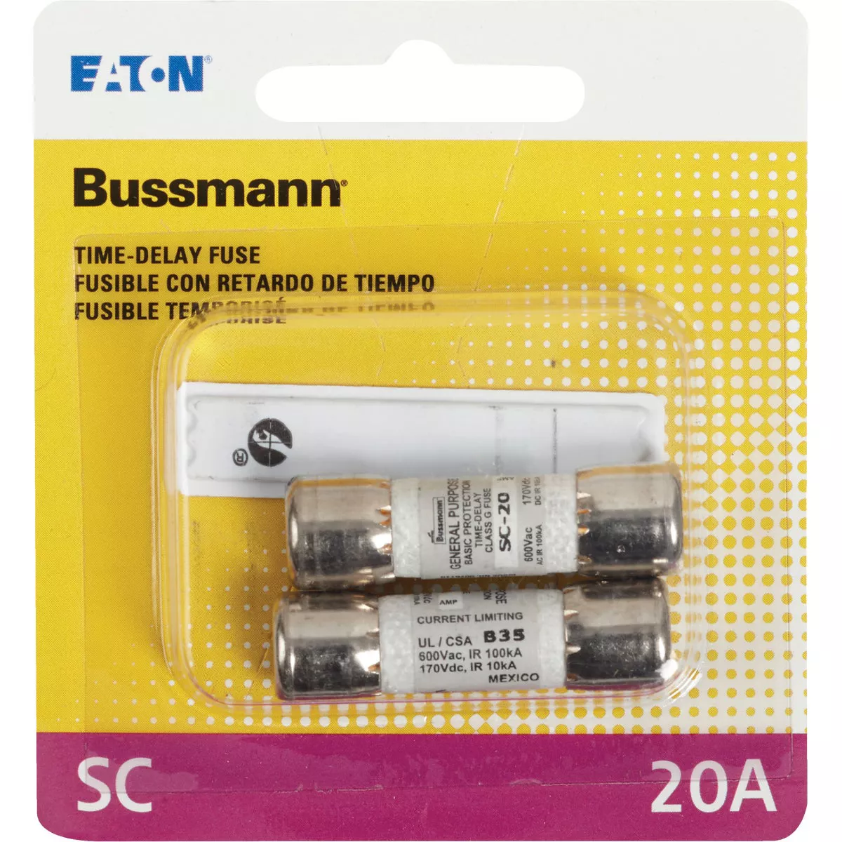 Bussmann 20A Midget Cartridge Time Delay Cartridge Fuse (2-Pack) - photo 2