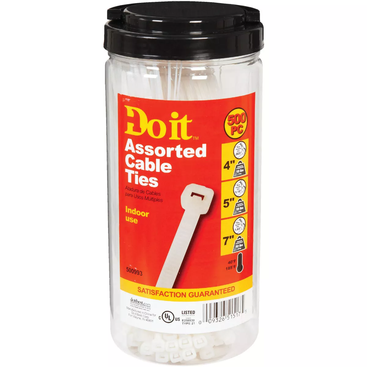 Do it Best Self-Locking Molded Nylon Natural Cable Tie Assortment (500-Piece)