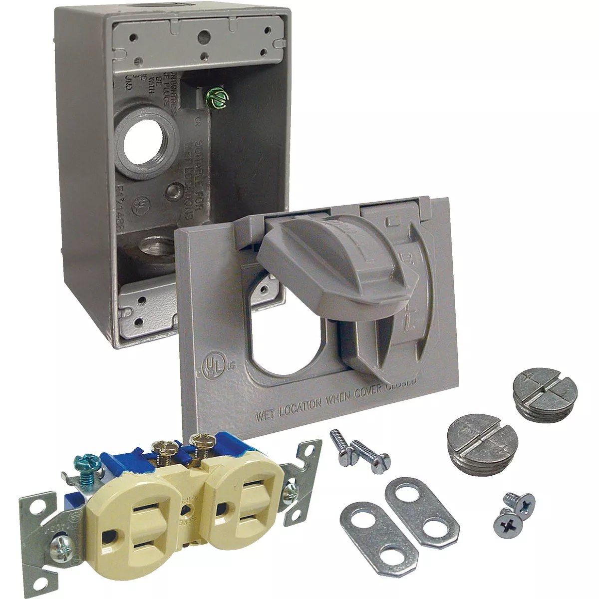 Bell Gray Horizontal Mount Tamper Resistant Outdoor Outlet Kit | True ...
