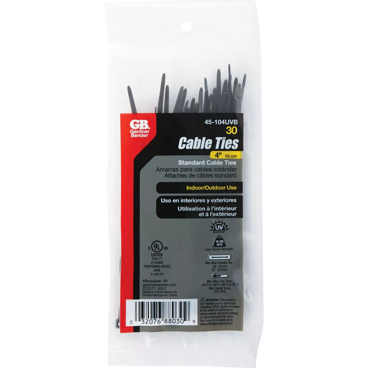 Gardner Bender 4 In. x 0.095 In. Black Nylon Ultra Violet Cable Tie (30-Pack) - photo 2