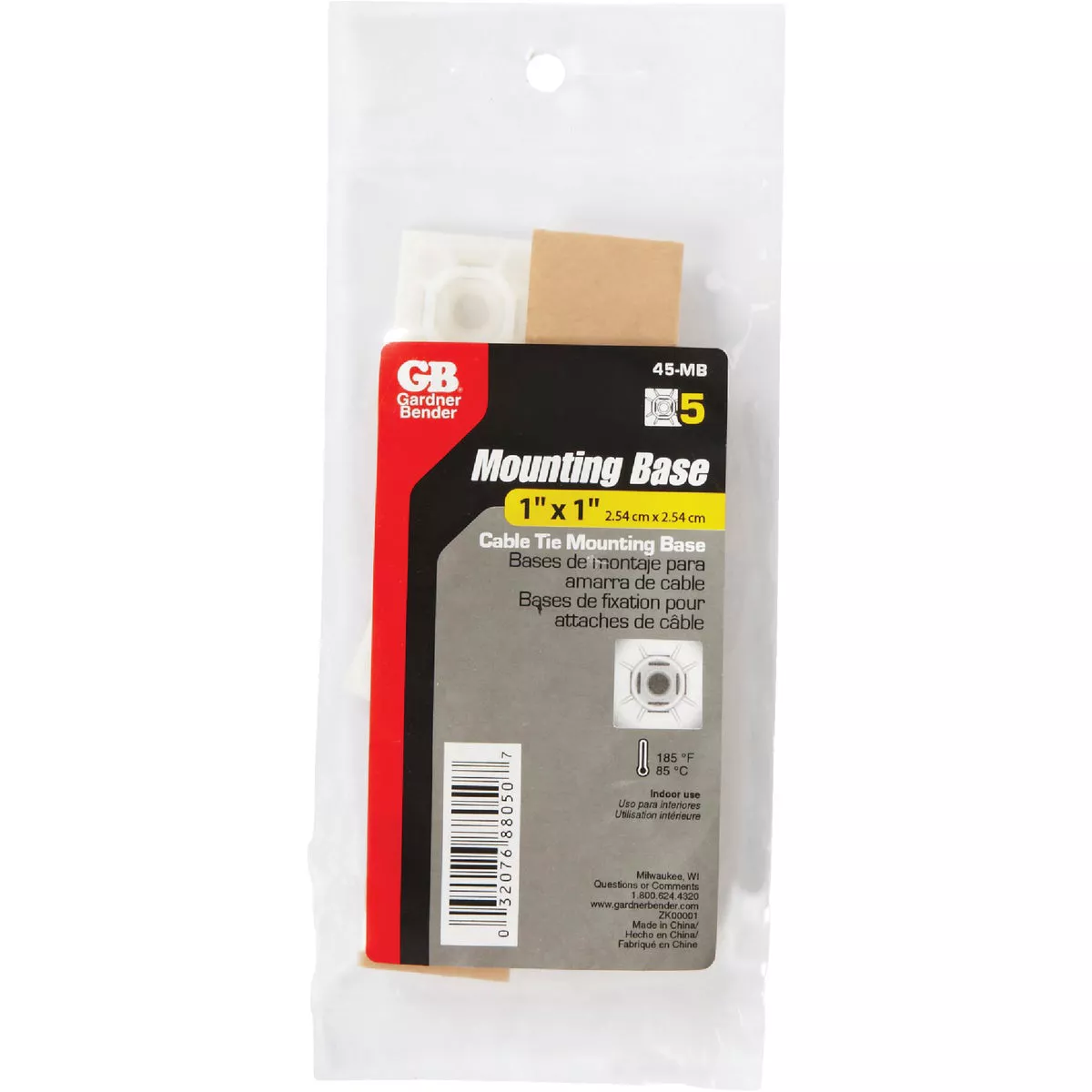 Gardner Bender 0.10 In. to 0.17 In. Natural Color Nylon Adhesive Cable Tie Mounting Pad (5-Pack) - photo 2