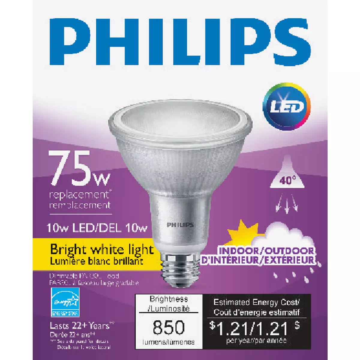 Philips 75W Equivalent Bright White PAR30 Long Neck Medium LED Floodlight Light Bulb - photo 2