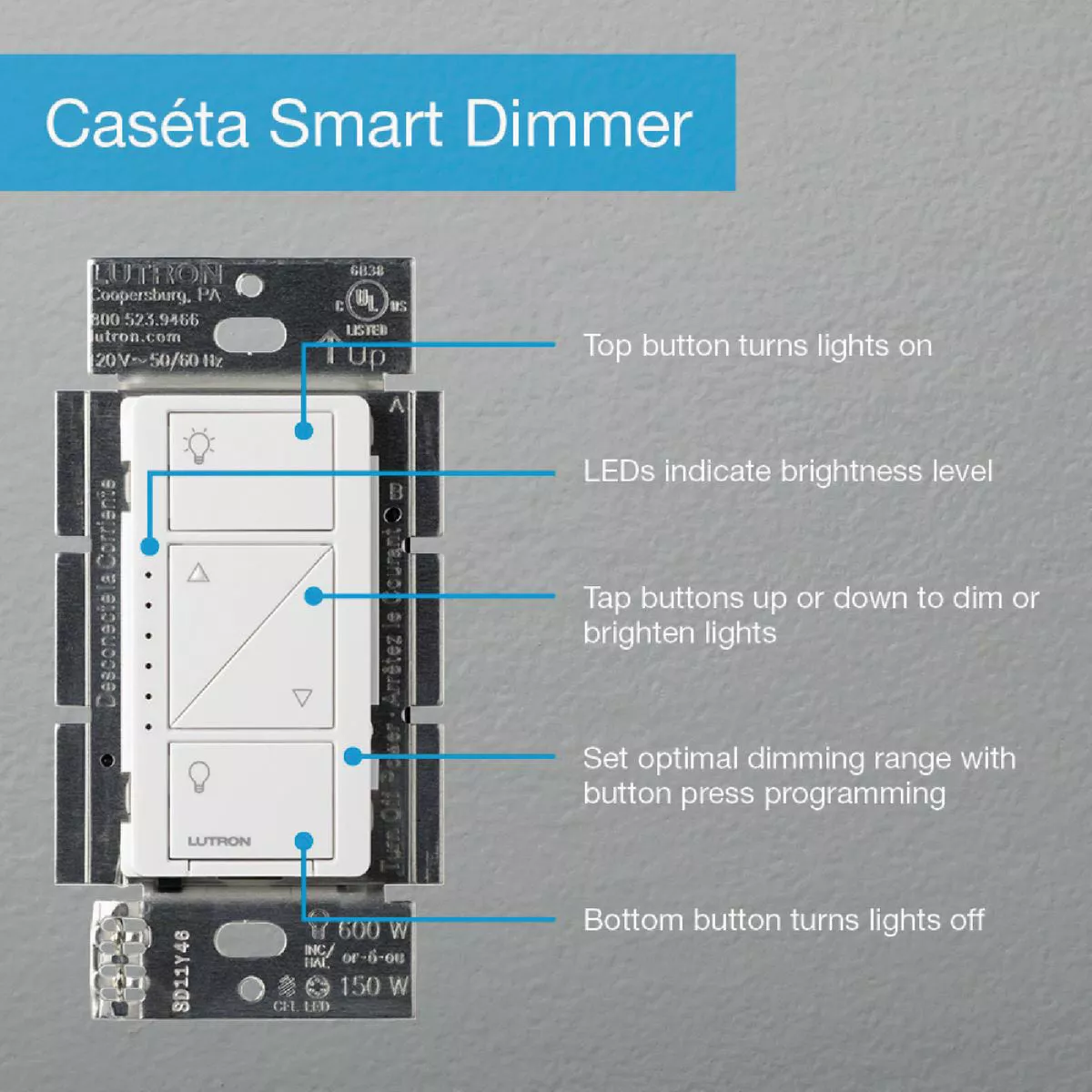 Lutron Caseta White 120V 1.25A Wireless Dimmer - photo 4