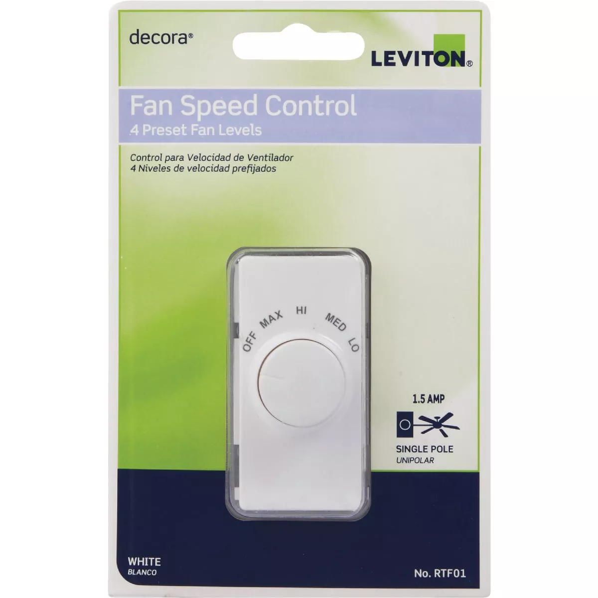 Leviton White 4-Speed Single Pole Rotary On/Off Fan Control Switch - photo 2
