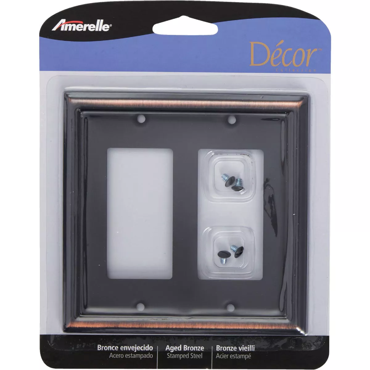 Amerelle Chelsea 2-Gang Stamped Steel Rocker Decorator Wall Plate, Aged Bronze - photo 2