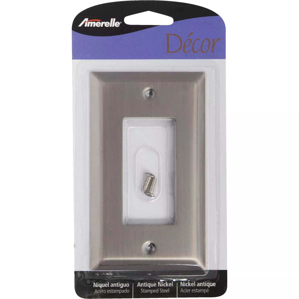 Amerelle 1-Gang Stamped Steel Rocker Decorator Wall Plate, Antique Nickel