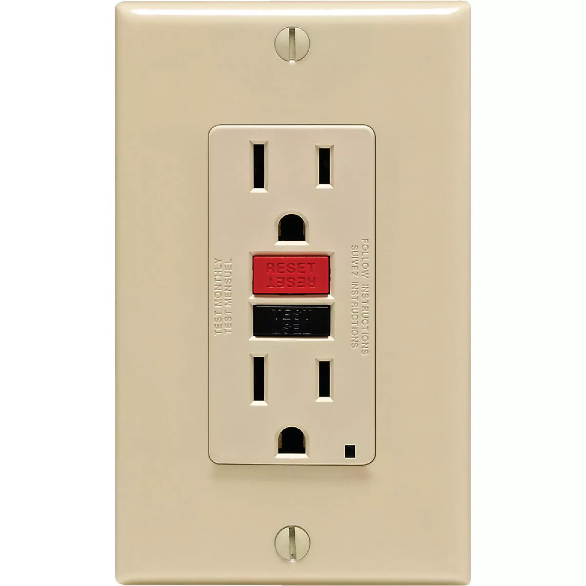 Leviton SmartlockPro Self-Test 15A Ivory Residential Grade 5-15R GFCI Outlet with Wall Plate - photo 2