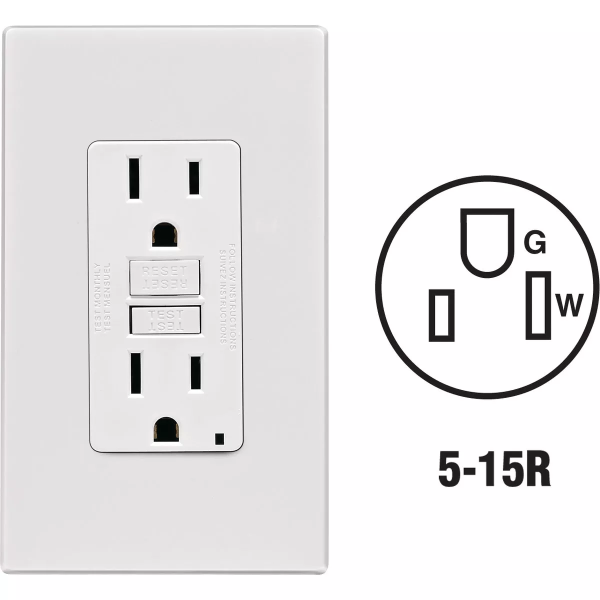 Leviton SmartlockPro Self-Test 15A White Residential Grade 5-15R GFCI Outlet with Screwless Wall Plate