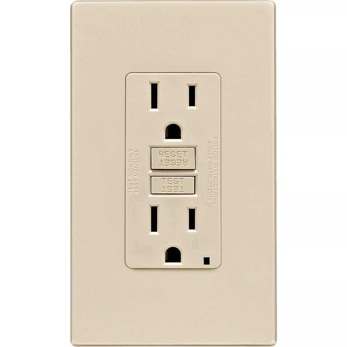 Leviton SmartlockPro Self-Test 15A Light Almond Residential Grade 5-15R GFCI Outlet with Screwless Wall Plate - photo 2