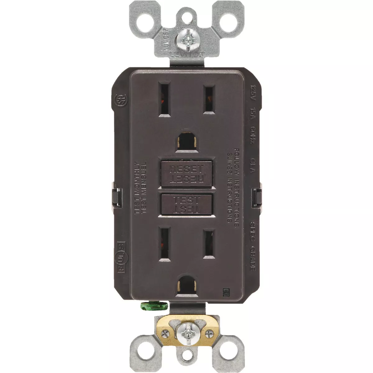 Leviton SmartlockPro Self-Test 15A Brown Residential Grade Rounded Corner 5-15R GFCI Outlet - photo 2