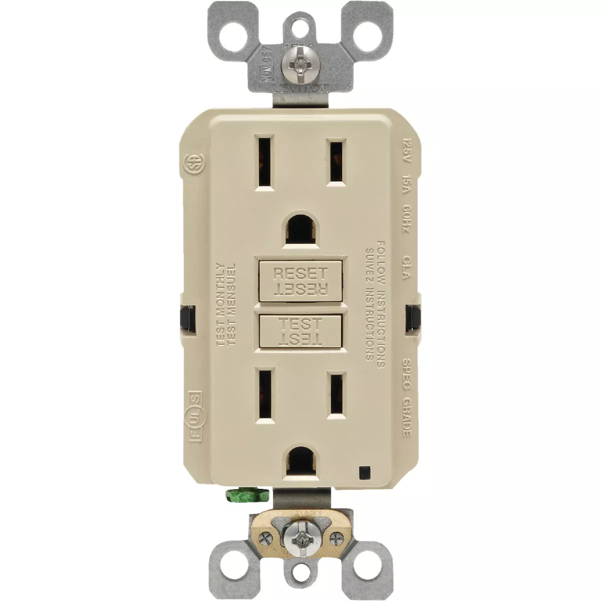 Leviton SmartlockPro Self-Test 15A Ivory Residential Grade Rounded Corner 5-15R GFCI Outlet - photo 2