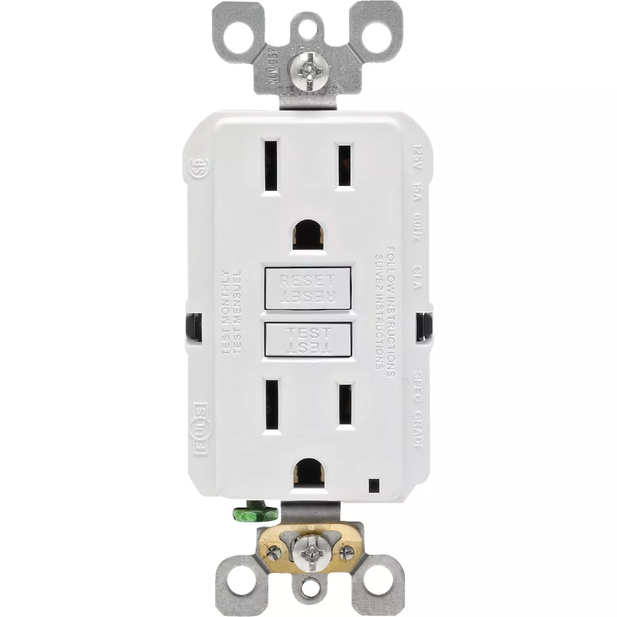 Leviton SmartlockPro Self-Test 15A White Residential Grade Rounded Corner 5-15R GFCI Outlet - photo 2