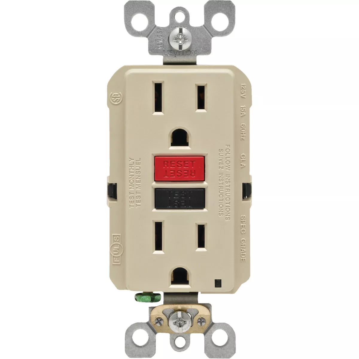 Leviton SmartlockPro Self-Test 15A Ivory Residential Grade 5-15R GFCI Outlet - photo 2