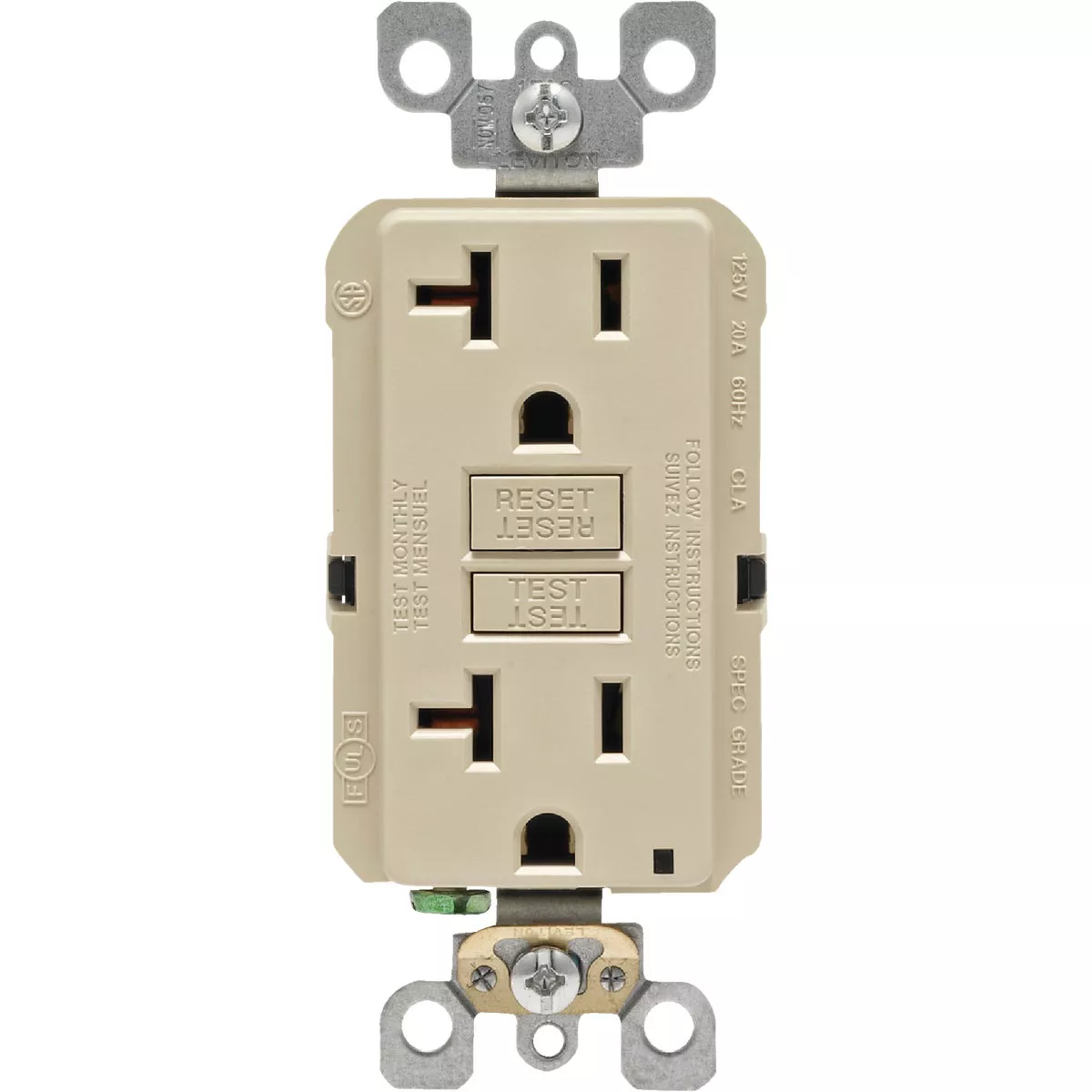 Leviton SmartlockPro Self-Test 20A Ivory Commercial Grade Rounded Corner 5-20R GFCI Outlet - photo 2
