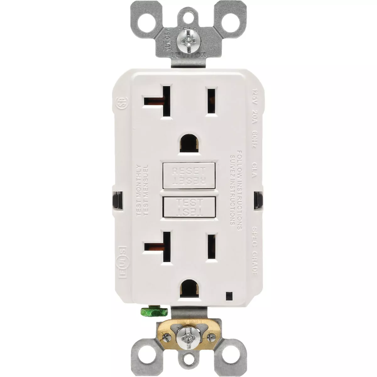 Leviton SmartlockPro Self-Test 20A White Commercial Grade Rounded Corner 5-20R GFCI Outlet - photo 2