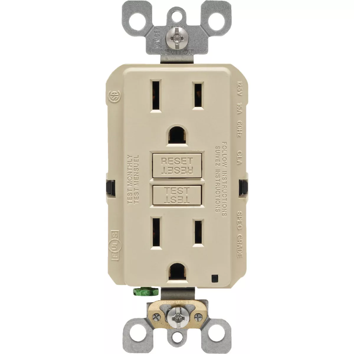 Leviton SmartlockPro Self-Test 15A Ivory Residential Grade Rounded Corner 5-15R GFCI Outlet (3-Pack) - photo 2